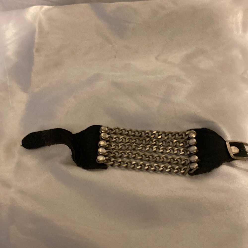 Vintage leather and chain bracelet